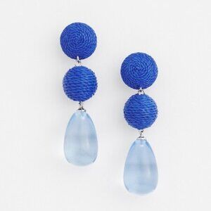 No Droop Blue Raffia Drop Earrings